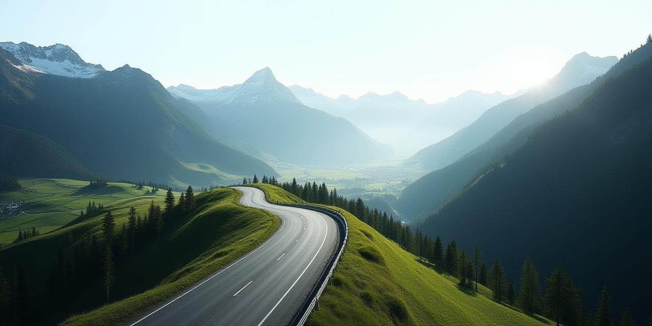 Luftaufnahme einer Schweizer Autobahn in alpiner Umgebung