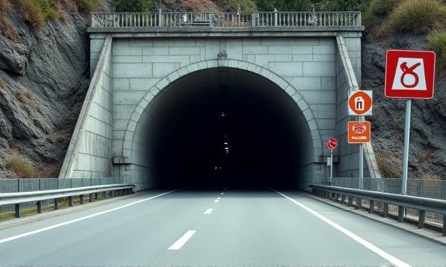 Einfahrt des Gotthardtunnels mit Verkehrszeichen